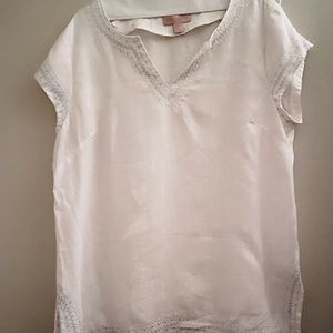 St. Tropez White Linen Tunic Top Silver Embroidery